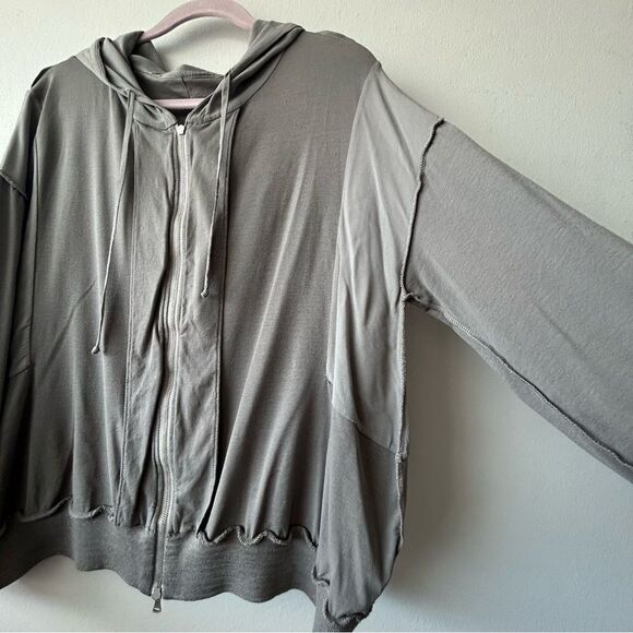TRANSIT Par Such Silky Hoodie Jacket in Taupe - Picture 7 of 12